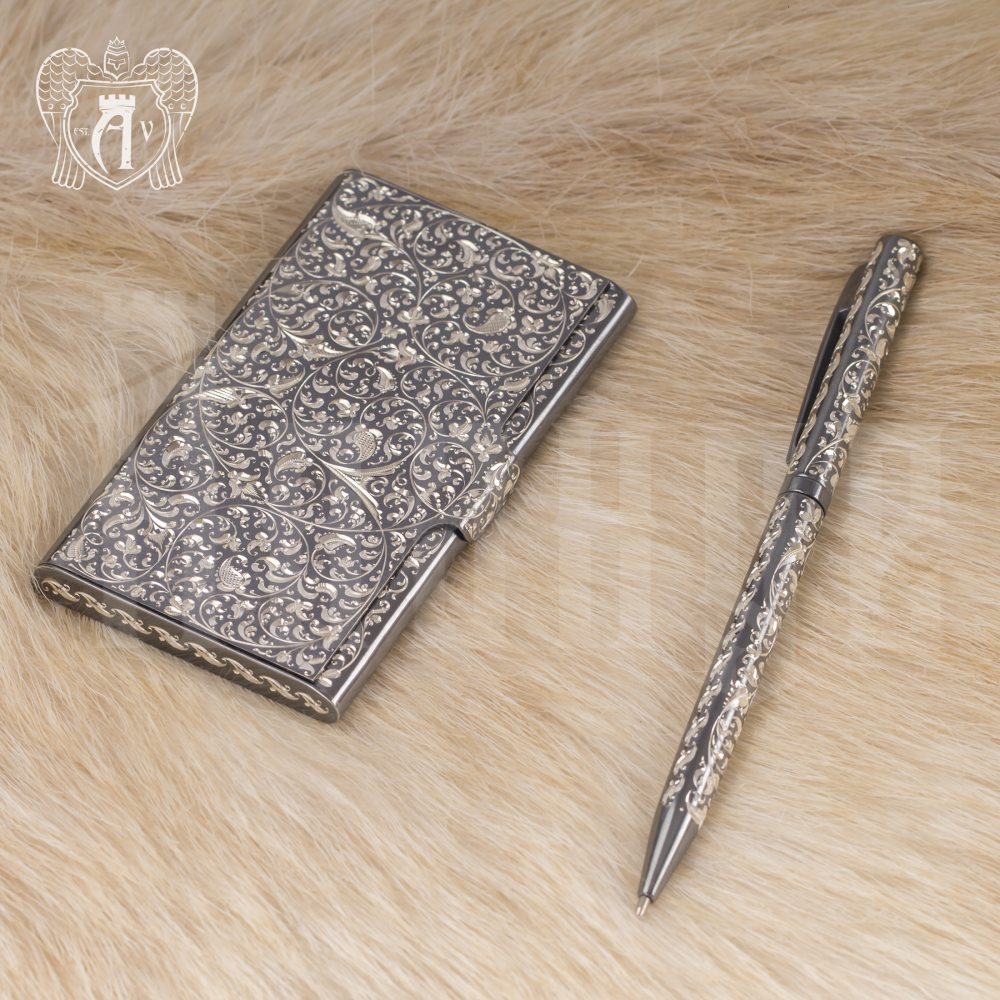 Визитница серебряная и ручка «Excelsior» Апанде, 111003212