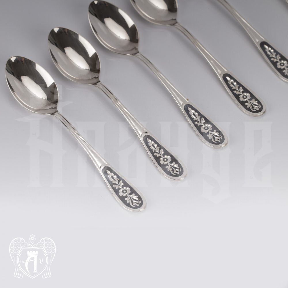 Серебряные чайные ложки  «Цветок» комплект 6 шт Апанде, 24000210-8
