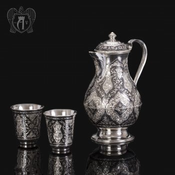 Набор для воды кувшин и два стакана из серебра «Марокко»