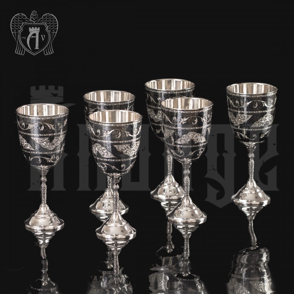 Серебряные бокалы «Люкс» набор 6 шт Апанде, 3800401-8