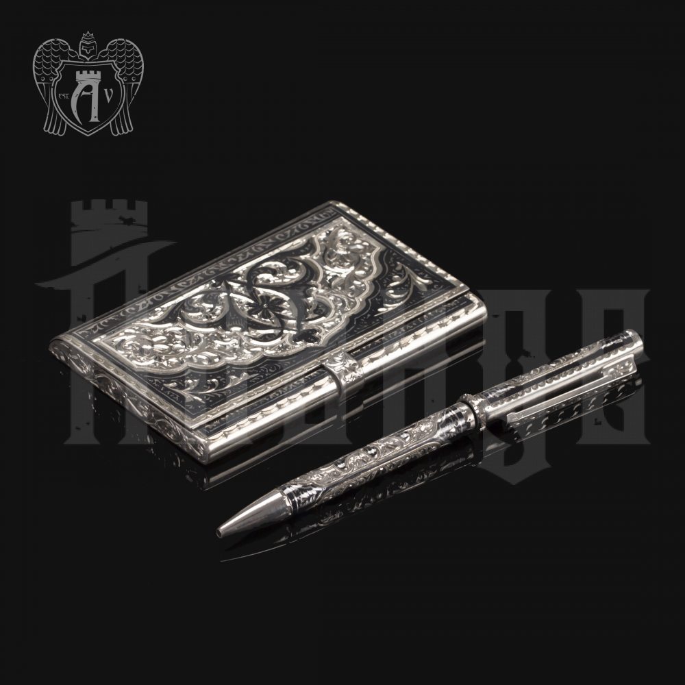 Визитница серебряная и ручка «Командор» Апанде, 111003231