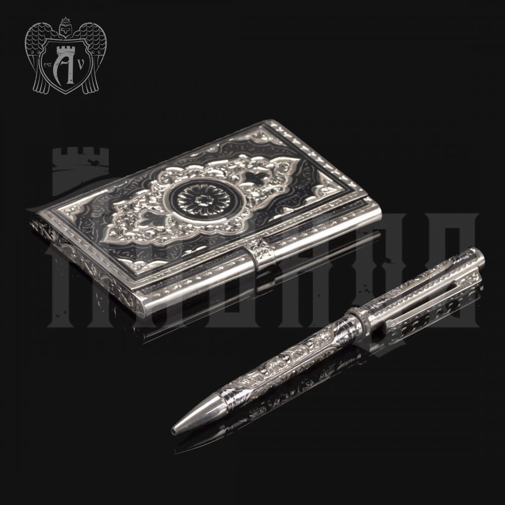 Визитница серебряная и ручка «Маркиз» Апанде, 111003235
