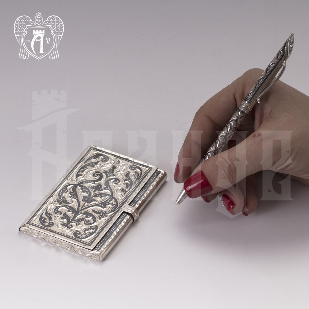 Визитница серебряная и ручка «Маркиз» Апанде, 111003235