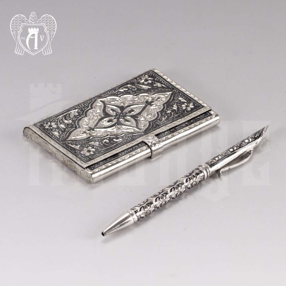 Визитница серебряная и ручка «Падишах» Апанде, 111003238