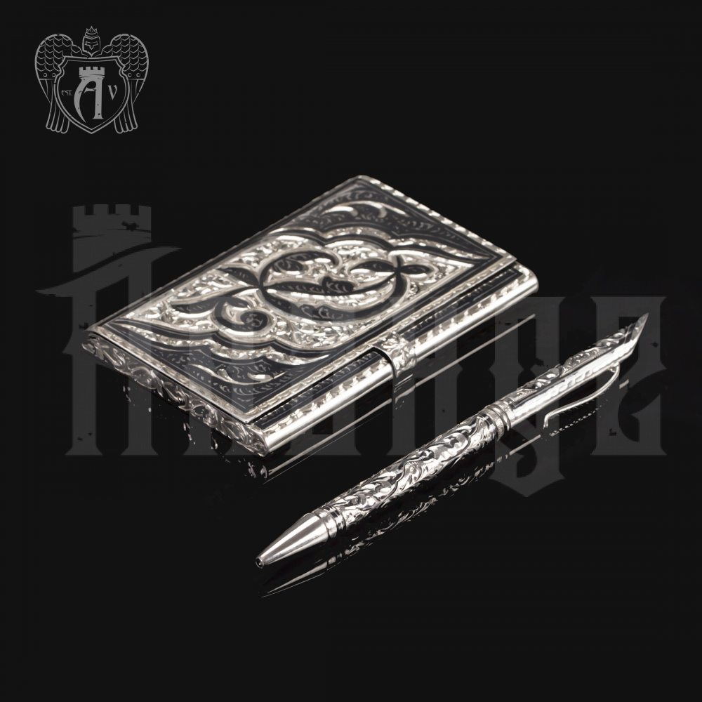 Визитница серебряная и ручка «Симфония» Апанде, 111003239