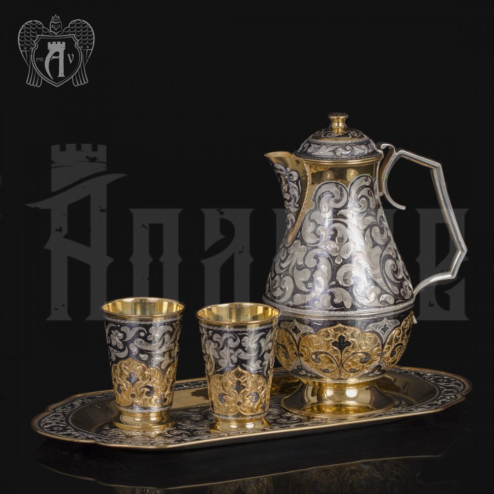 Набор для воды кувшин и два стакана из серебра «Легенда» Апанде, 11100694