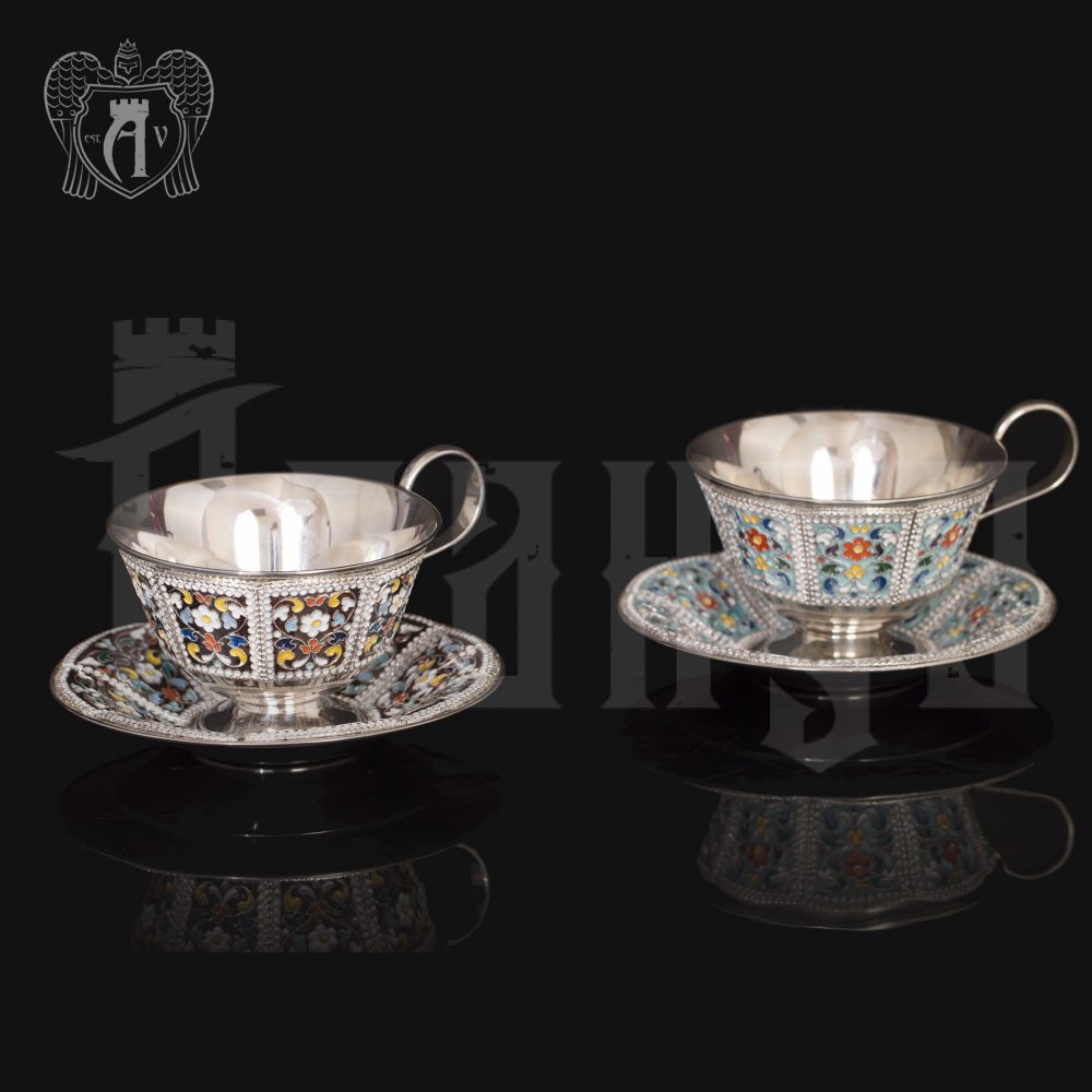 Чайные пары набор «Калейдоскоп « с эмалью 4  шт Апанде, 32009129