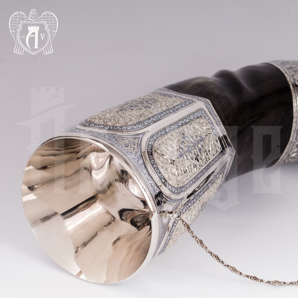 Большой рог для вина серебряный «Кунак» Апанде, 170003