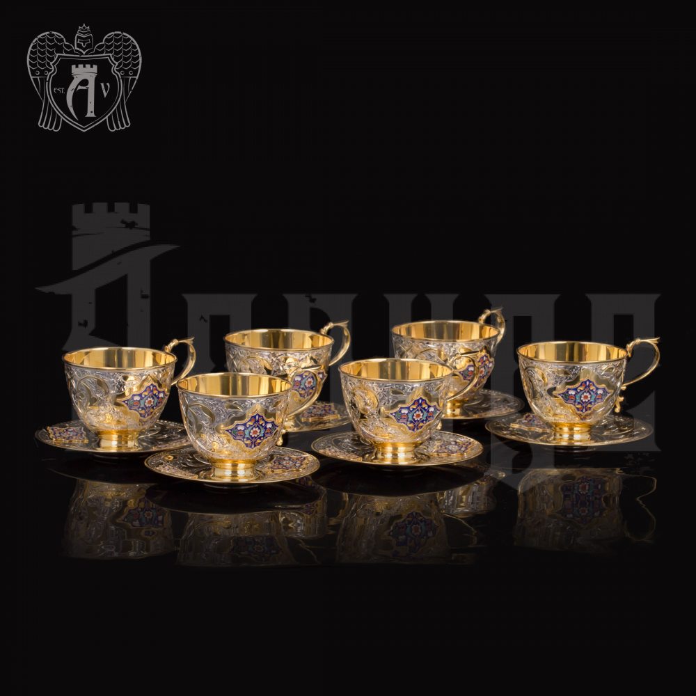 Серебряный сервиз чайный  с горячей эмалью  «Ричмонд»  Апанде, 111049248