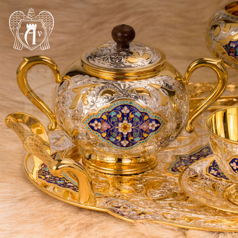 Серебряный сервиз чайный  с горячей эмалью  «Вермонт»  Апанде, 111049254