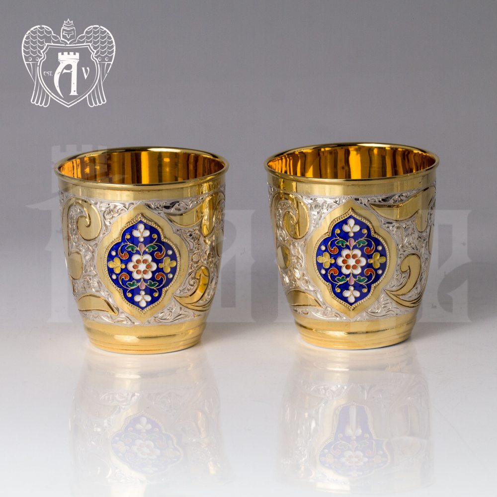 Набор серебряных стаканов «Теодор» с золочением и эмалью 4 шт Апанде, 71000460