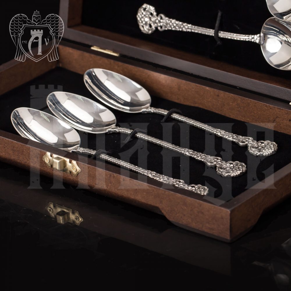 Набор десертных ложек из серебра на 6 персон «Винтаж» 6 предметов Апанде, 22000229