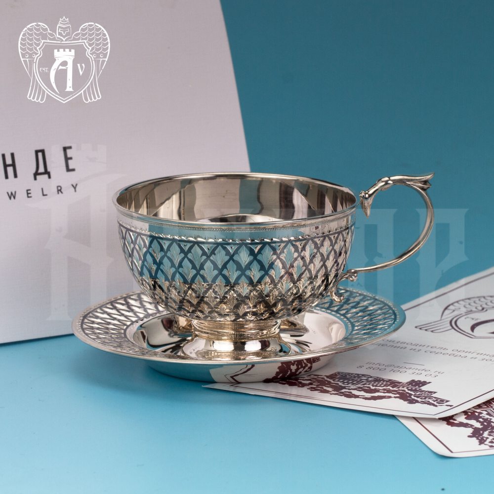 Чашка с блюдцем из серебра "Княжеская" Апанде, 32009144