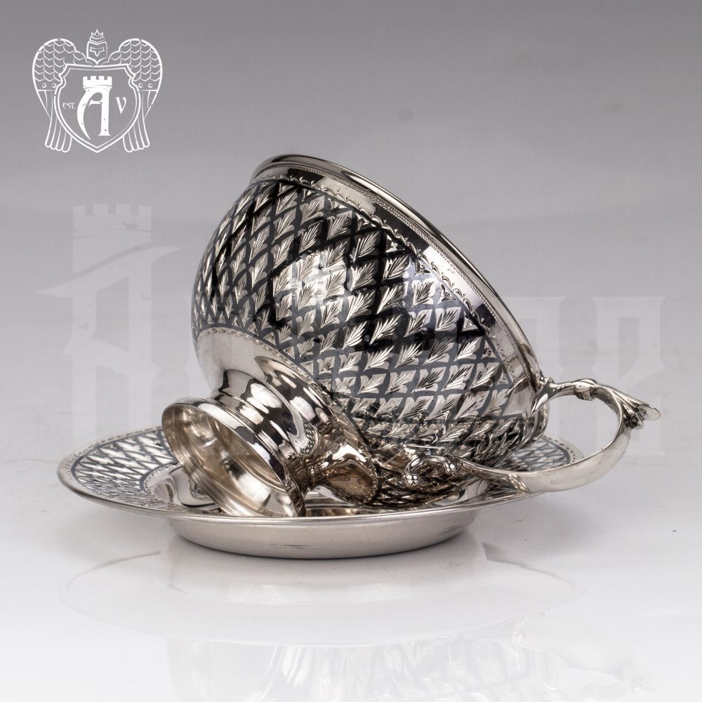 Чашка с блюдцем из серебра "Княжеская" Апанде, 32009144