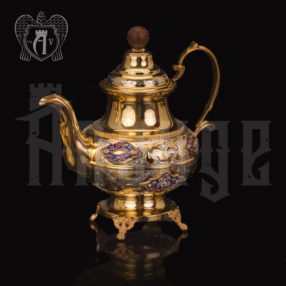 Чайник серебряный  «Вальмонт» с золочением и эмалью Апанде, 2500013