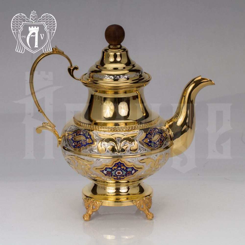 Чайник серебряный  «Вальмонт» с золочением и эмалью Апанде, 2500013