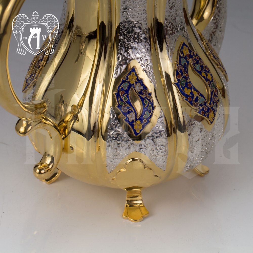 Чайник серебряный  «Клод» с золочением и эмалью Апанде, 250008