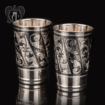 Серебряные стаканы «День и ночь» набор 2 шт