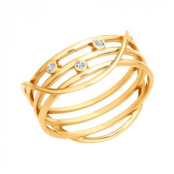 Тройное кольцо из золота с фианитами