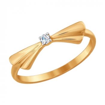 Тонкое кольцо из золота с фианитом «Бантик»