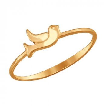 Тонкое золотое кольцо с птичкой