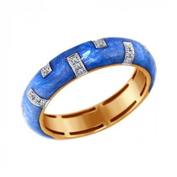 Синее кольцо с эмалью с бриллиантами
