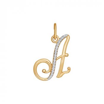 Подвеска-буква «А» из золота с фианитами