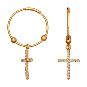 Серьги-кольца с крестиками и фианитами