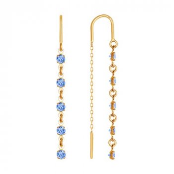 Серьги-цепочки из золота с голубыми фианитами