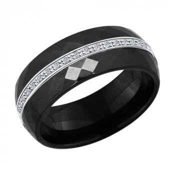 Чёрное керамическое кольцо с серебром и фианитами