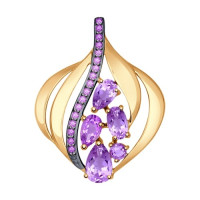 Сияние сиреневого вечернего небосклона: подвеска из золота с аметистами и сиреневыми фианитами 14970