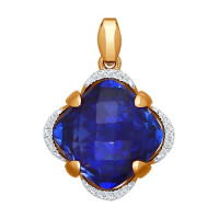 Золотая подвеска с бриллиантами и синтетическим сапфиром: Искусный блеск для изысканных образов