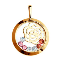 Золотая подвеска с минеральным стеклом и бесцветными кристаллами, сверкающая в лучах солнца 16686