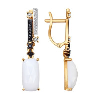 Серьги длинные из золота с агатами и чёрными фианитами