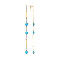 Серьги длинные из золота с бирюзой и фианитами Мечта океана