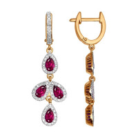 Серьги длинные из золота с бриллиантами и рубинами 17605