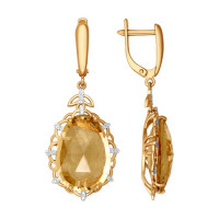 Серьги длинные из золота с бриллиантами и цитринами 10739