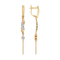 Серьги длинные из золота с фианитами, сверкающие как звезды 17584