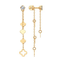 Серьги длинные из золота с фианитами