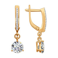 Серьги длинные из золота с фианитами Классика с искристым блеском