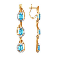 Серьги длинные из золота с топазами и фианитами 11667