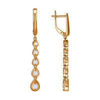 Золотые длинные серьги с инкрустацией Swarovski Zirconia и уникальным дизайнерским акцентом 17611