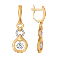 Серьги длинные love из золота с фианитами 15261
