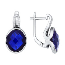 Серьги из белого золота с бриллиантами и корундами сапфировыми (синт.)