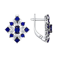 Серьги из белого золота с бриллиантами и корундами сапфировыми (синт.)