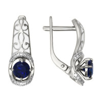 Серьги из белого золота с эмалью с бриллиантами и сапфирами