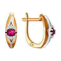 Серьги из комбинированного золота с бриллиантами и рубинами 10184