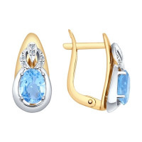 Серьги из комбинированного золота с голубыми топазами и фианитами 5959