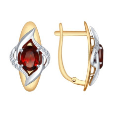 Серьги из комбинированного золота с гранатами и фианитами