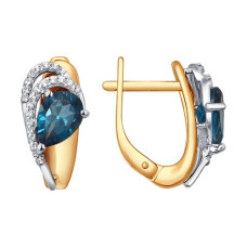 Серьги из комбинированного золота с топазами и фианитами